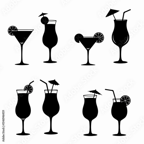 Cocktail drinks silhouette isolated on white background