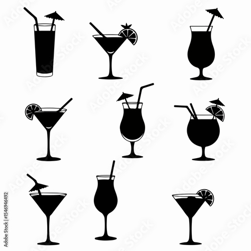 Cocktail beverages with fruit and umbrella garnish