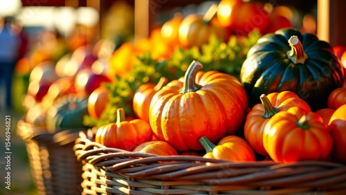 Autumn harvest: bountiful pumpkins in woven basket