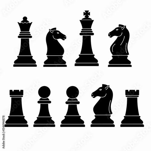 Chess Pieces Game Icons Set Strategy