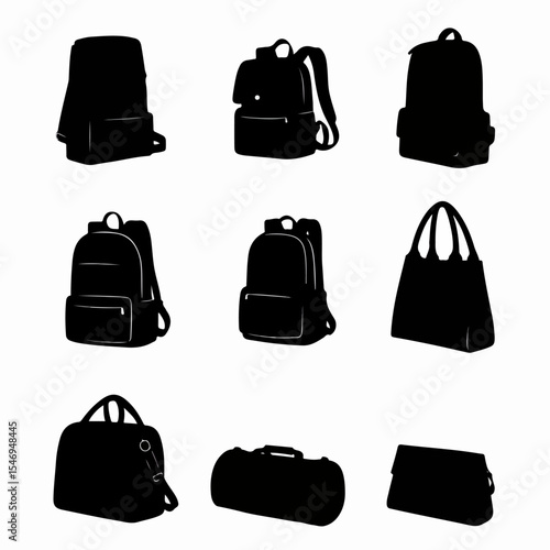 Backpacks and bags assortment in silhouette style