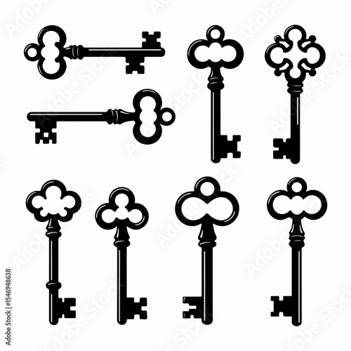 Antique keys set vintage style ornate collection
