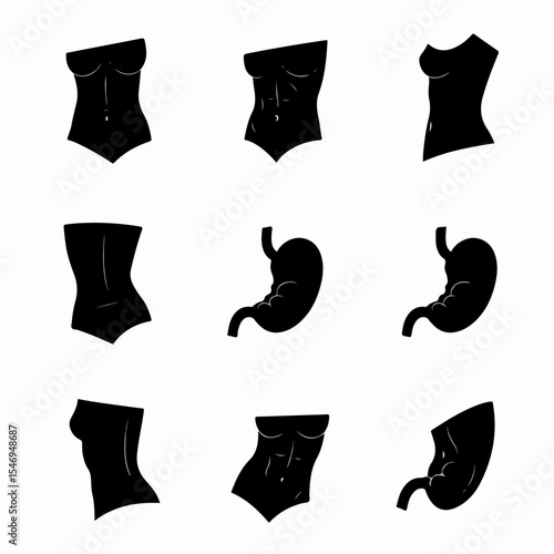 Anatomy of human body and stomach silhouettes
