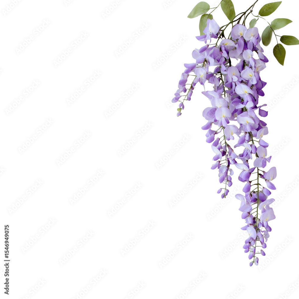 Fototapeta premium Delicate Purple Wisteria Blossoms Hanging from a Green Vine