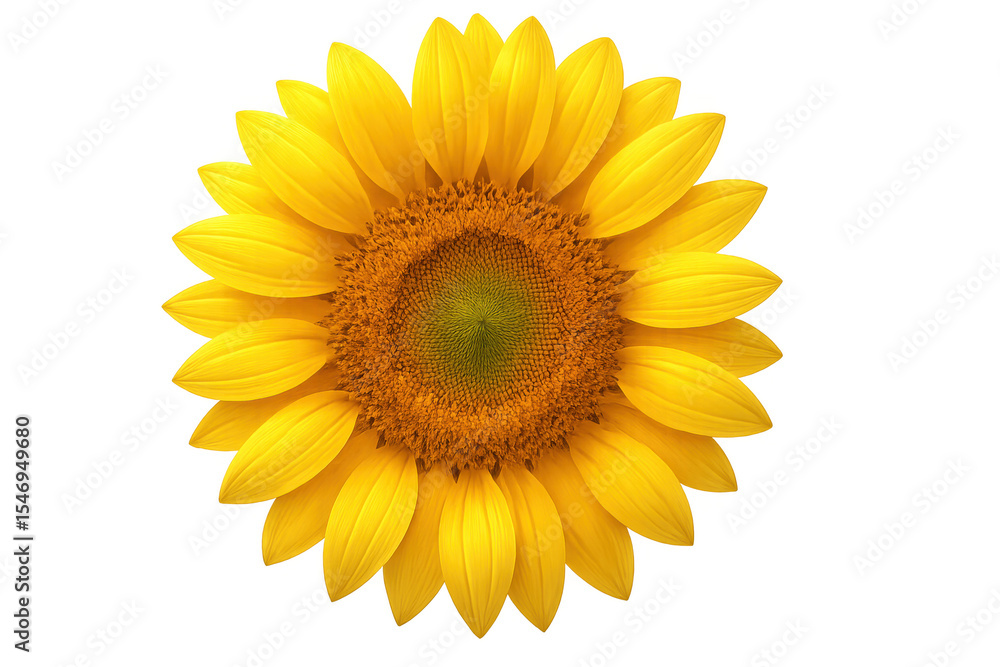 Naklejka premium Sunflower blooming, vibrant yellow petals radiating, detailed dark center highlighting natural botanical beauty and delicate texture