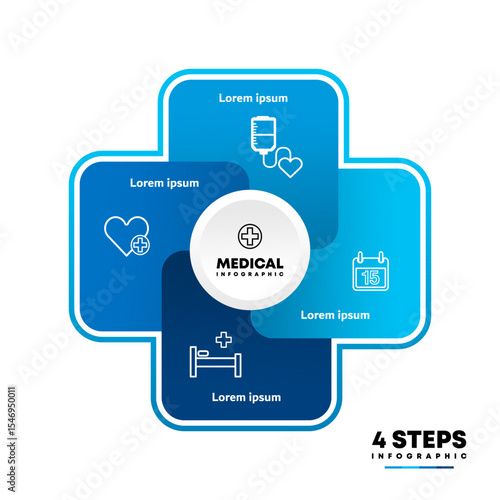 Vector plus infographic, medical diagram, healthcare graph, hospital presentation, emergency chart. Medicine doctor logo. Concept with 4 options, parts, steps, processes. editable vector