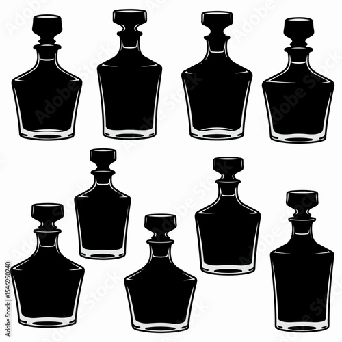 Whiskey decanter collection, liquor bottle set, drink ware