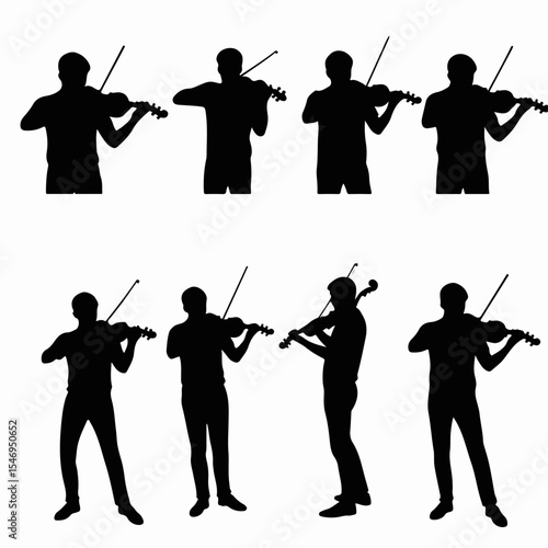 Violinist silhouettes practicing musical expression on instrument