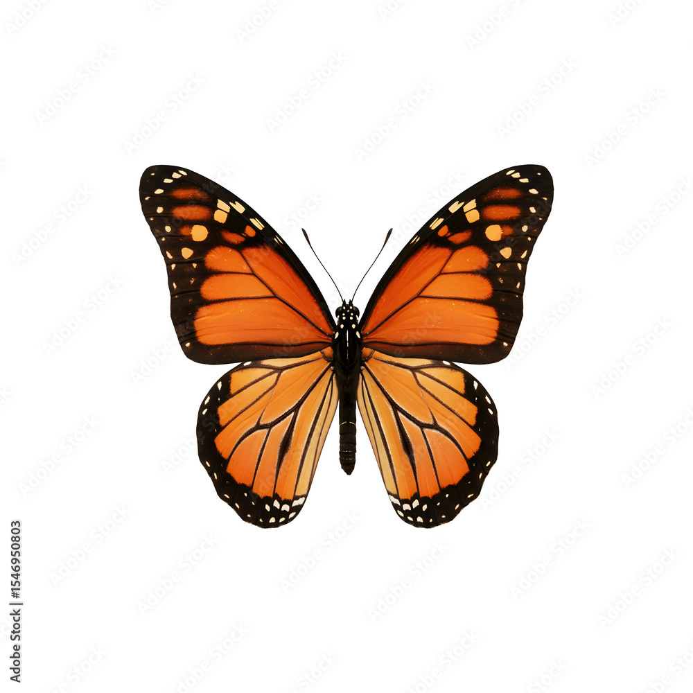 Fototapeta premium Vibrant orange monarch butterfly with wings spread wide for flight