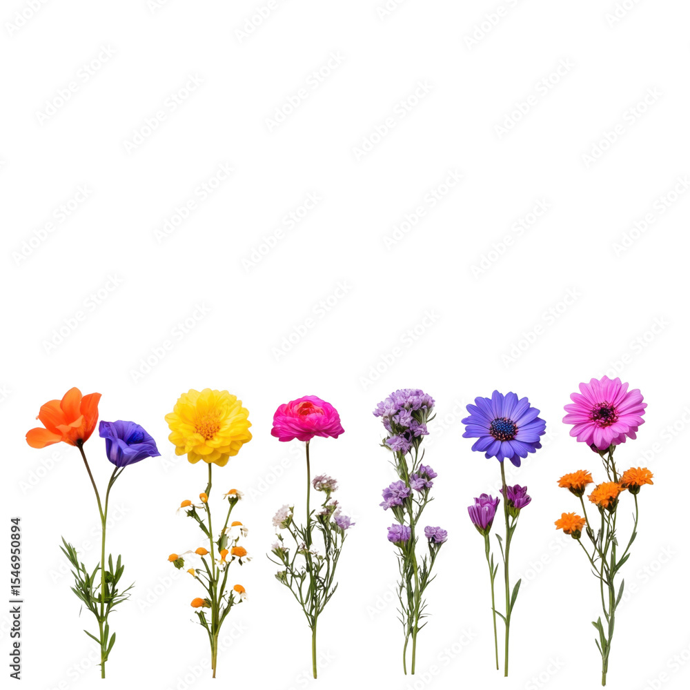 Fototapeta premium Colorful Collection of Fresh Blooms Displaying Vibrant Petals and Stems