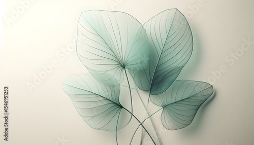 Soft abstract botanical backdrop with overlapping translucent leaves in pastel green tones and centered clean copy space.