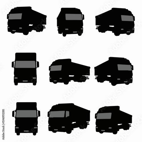 Truck silhouettes collection various angle isolated transport