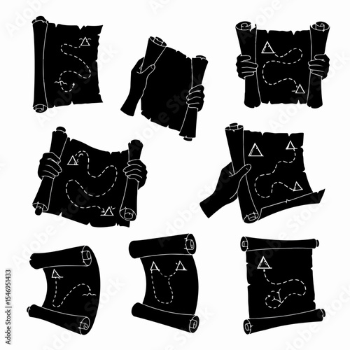 Treasure maps, scrolls, adventure, quest