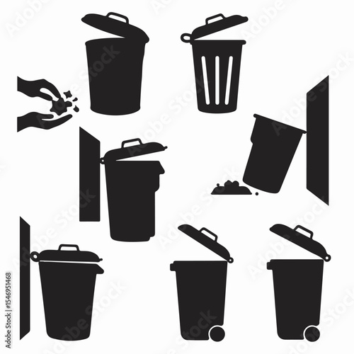 Trash can silhouettes disposal garbage waste bin