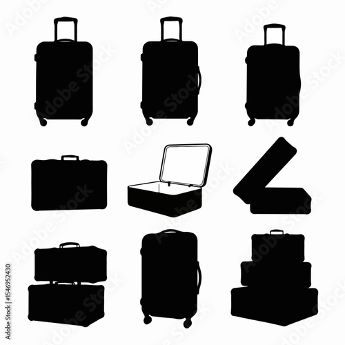 Suitcase luggage travel baggage black silhouettes set