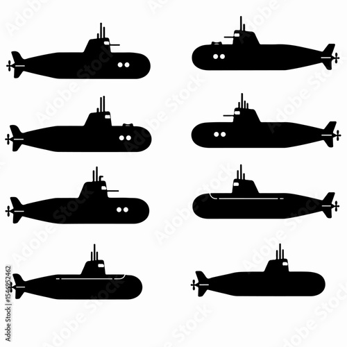 Submarine silhouettes naval vessel underwater transport