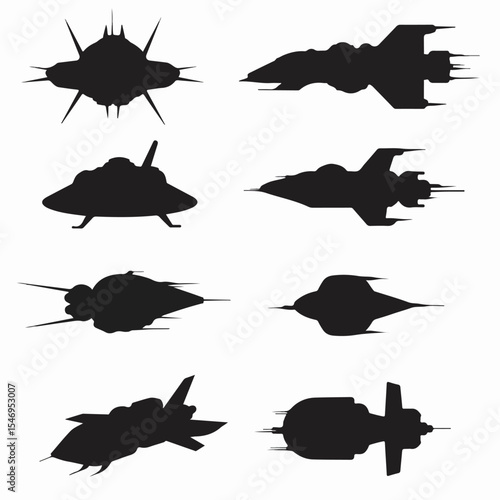 Spaceship silhouettes collection space sci-fi vehicles
