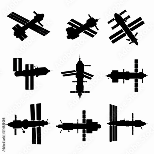 Space stations silhouettes science exploration technology