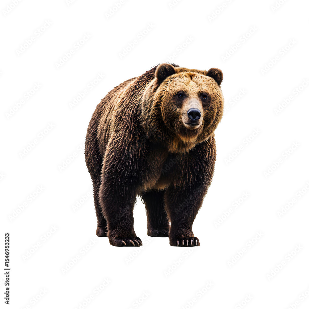 Fototapeta premium Large brown bear standing upright on all fours facing forward