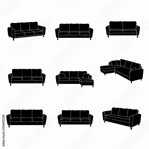 Sofa silhouettes, furniture collection, interior design