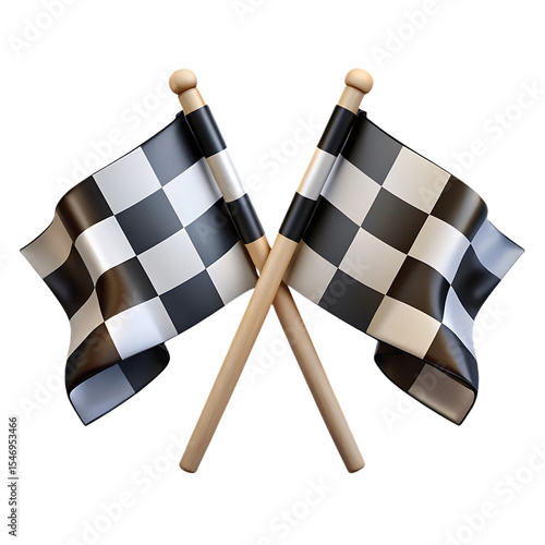 Two crossed checkered racing flags isolated on transparent background