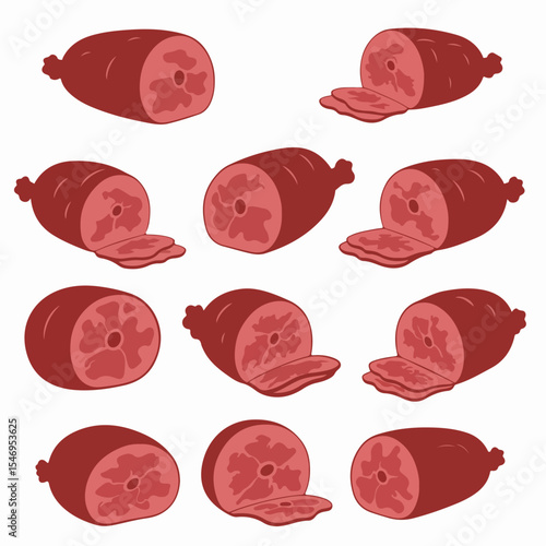 Sliced sausage or bologna food item set