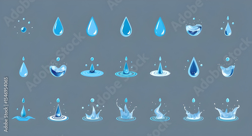 Raindrop icons, Clear water drops, Transparent water drops, Water splash elements, Water bubble vector, Liquid drop icons, Fresh water drops, Blue water droplets, Glossy drop icons, Realistic water dr