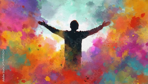 Wallpaper Mural Abstract Watercolor Person Silhouette Outstretched Arms Vibrant Colors Torontodigital.ca