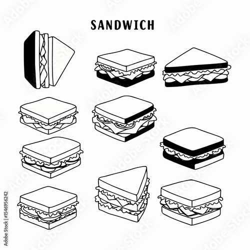 Sandwich assortment, simple line art drawing
