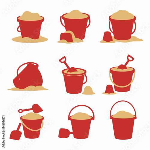 Sand bucket icons summer beach fun