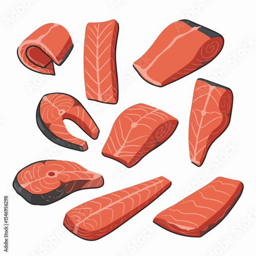 Salmon raw fish fillet piece set food