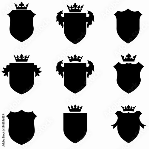 Royal shield silhouettes with crown elements