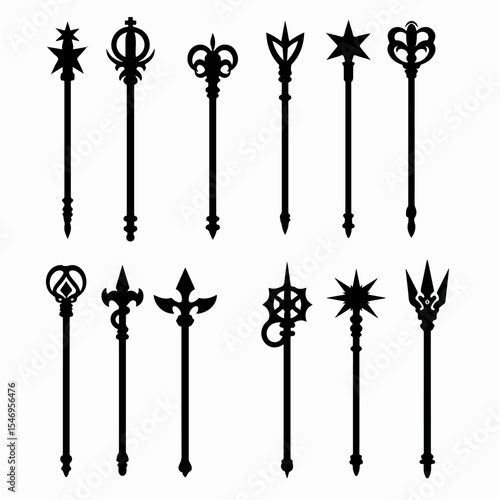 Royal scepter icon set fantasy style shapes