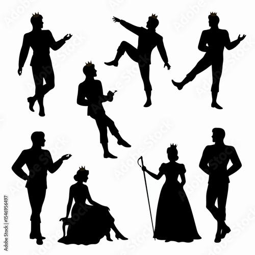 Royal figures silhouettes fantasy prince queen standing