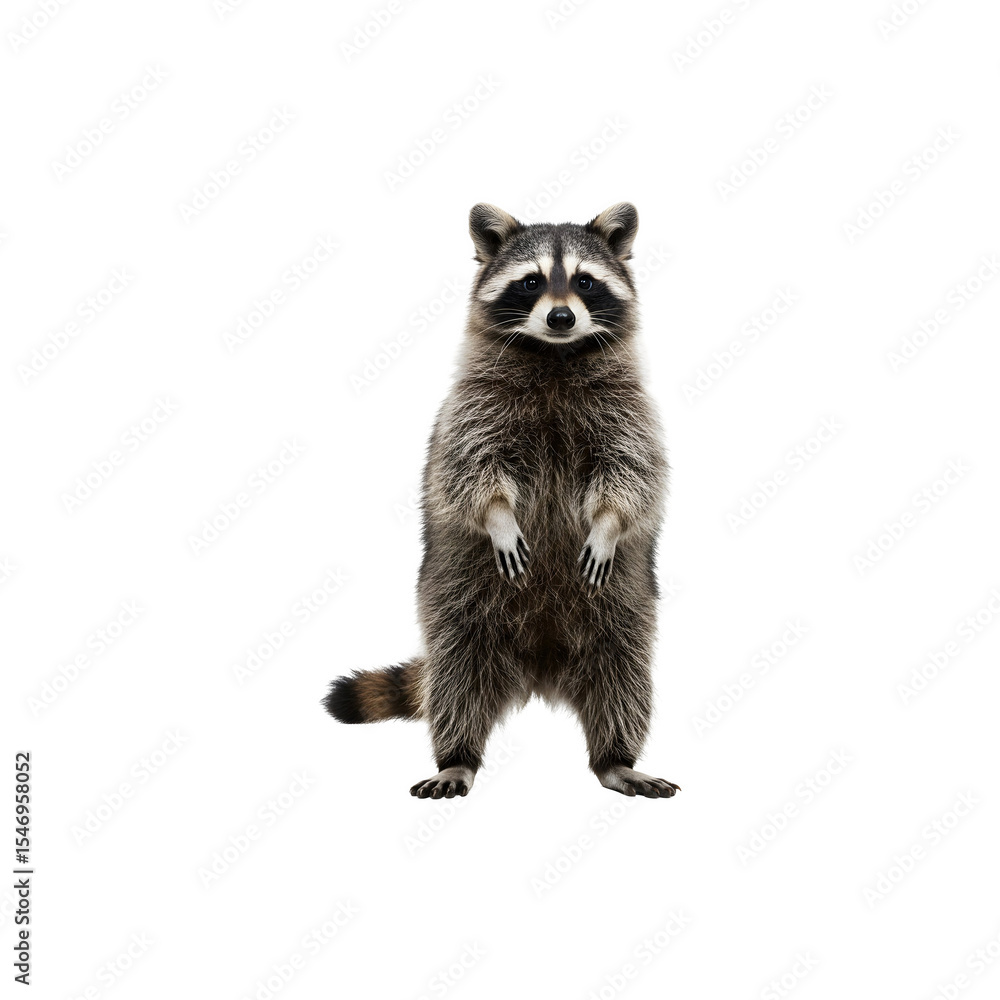 Fototapeta premium Standing raccoon with front paws raised and curious expression
