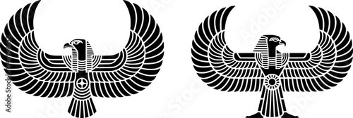 Ancient Egyptian Sun God Ra Illustration – Monochrome Hawk-Headed Deity in Powerful Pose, Mythological Line Art, Bold Black and White Design with Symbolic Elements on transparent Background