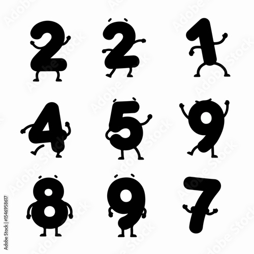 Number characters with arms and legs collection