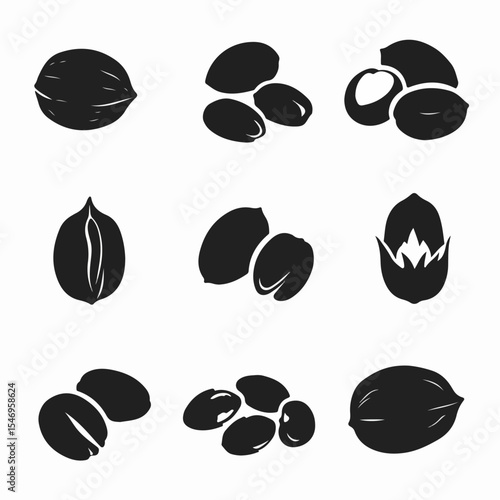 Nuts Collection Food Icons Simple Design