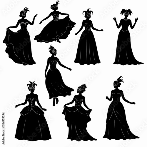 Masquerade gowns silhouettes party concept
