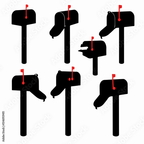 Mailbox collection with red flag in black
