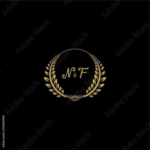 NF beautiful feminine and elegant wedding monogram initial logo with circle floral gold