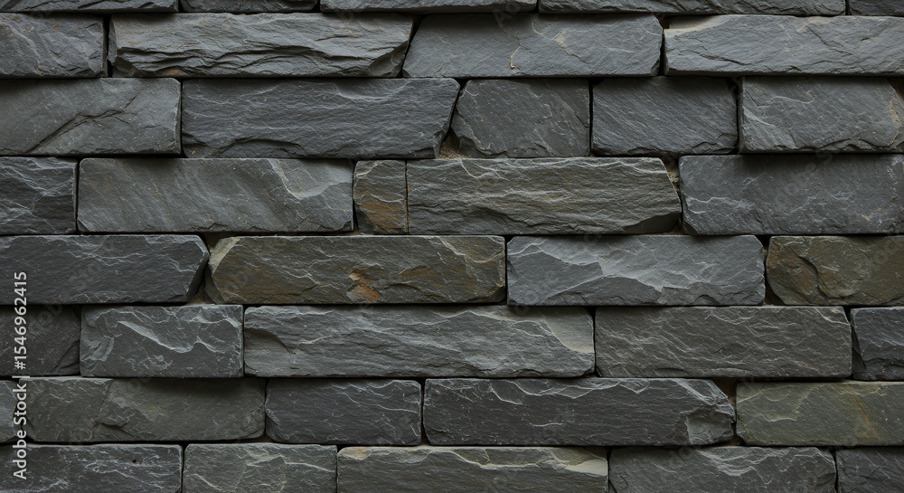Fototapeta premium Dark Grey Slate Stone Wall Texture: Natural Irregular Brickwork Background