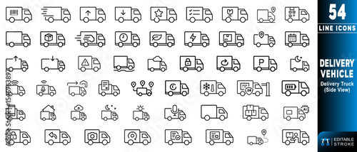 Delivery truck side view line icon suitable for logistics and transport services.  Editable stroke. Vector illustration