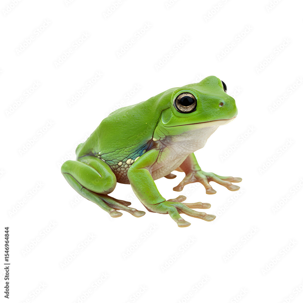 Obraz premium Small green toy frog figurine, isolated on white background