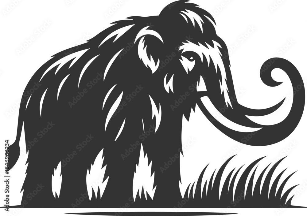 Obraz premium Big forest animal mammoth vector silhouette black drawing