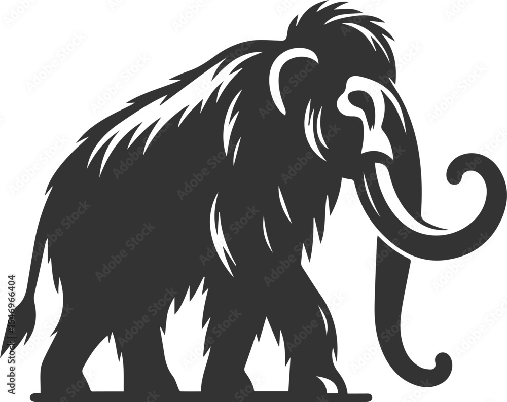 Fototapeta premium Big forest animal mammoth vector silhouette black drawing