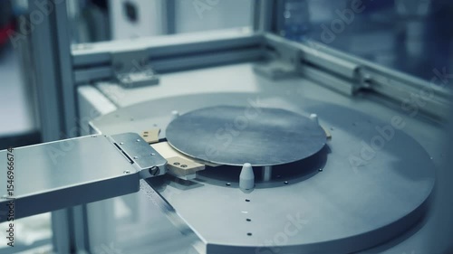 automatic robot arm with silicon wafers and microcircuits and Automation system control application in smart factory