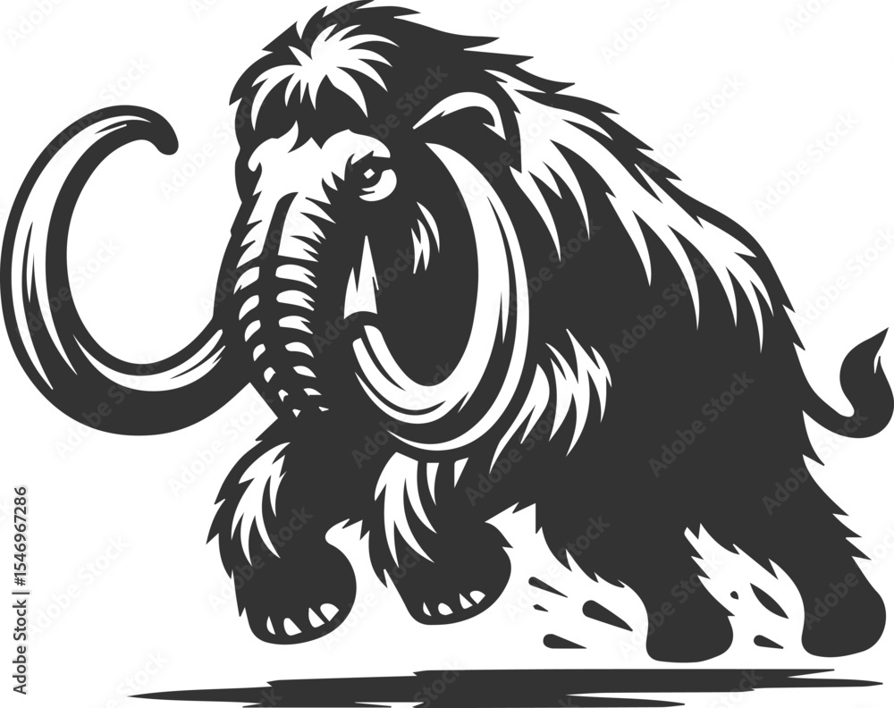 Fototapeta premium Big forest animal mammoth vector silhouette black drawing