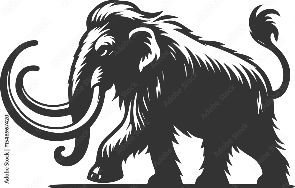 Fototapeta premium Big forest animal mammoth vector silhouette black drawing
