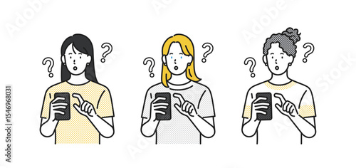 イラスト素材：スマホを操作している女性